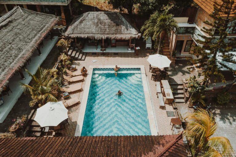 a hotel pool for staying healthy and getting exercise while traveling